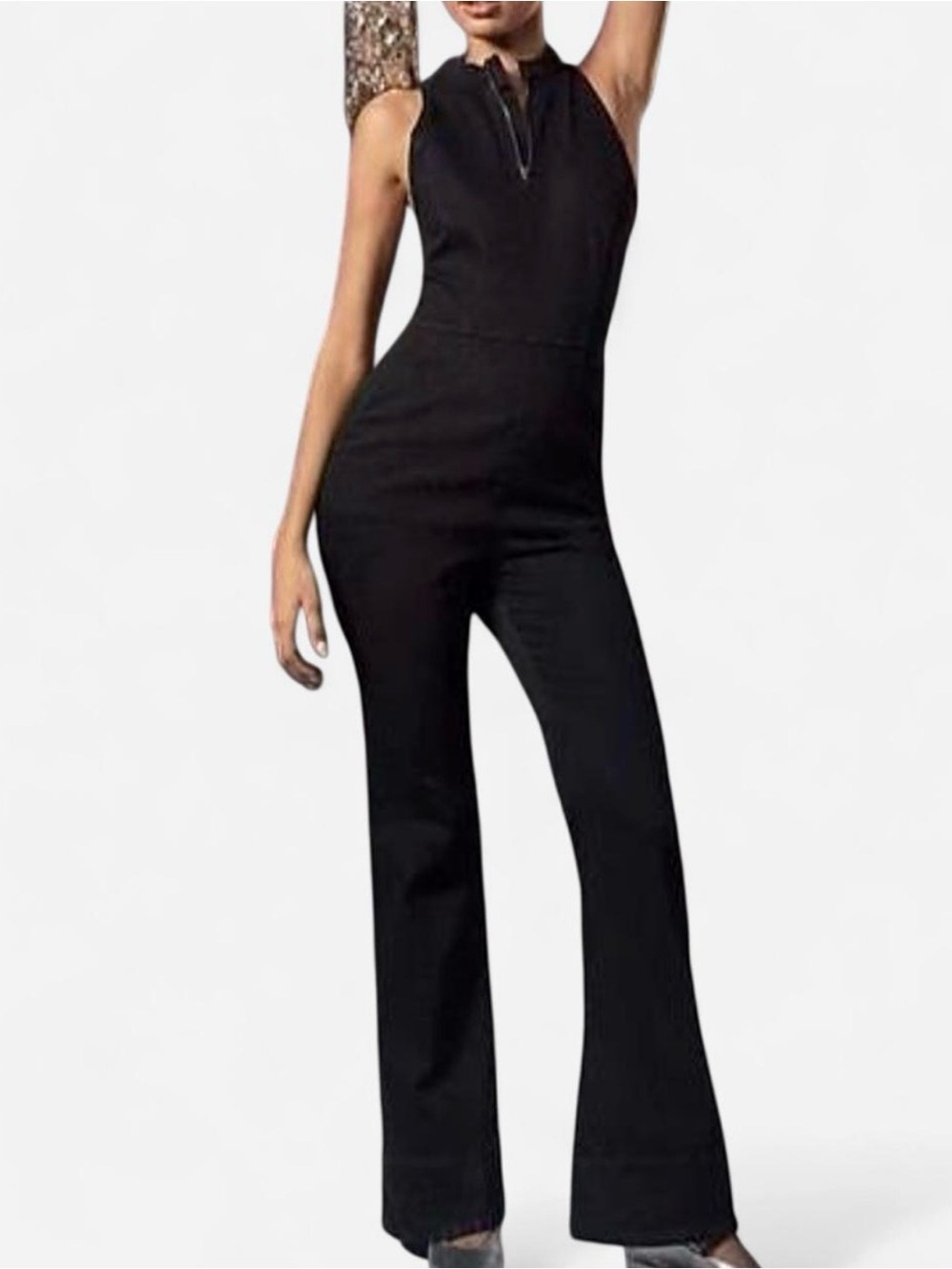 Anthropologie Pilcro High Neck Flare Jumpsuit Black Size Small S